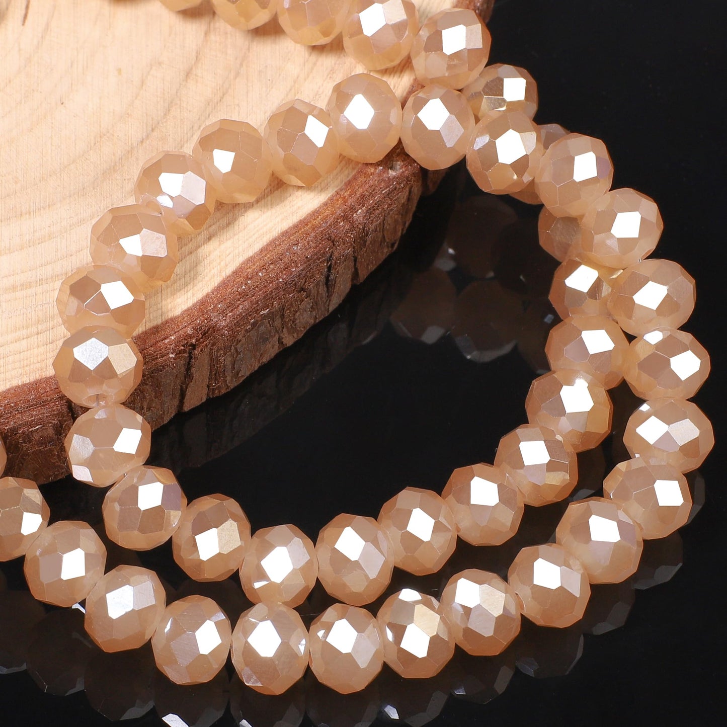 NITOPUPU 500pcs 6mm Crystal Glass Beads for Jewelry Making Faceted Rondelle Flat Porcelain Beads for Bracelets Necklace Earrings DIY Crafts (Champagne Porcelain Bead)