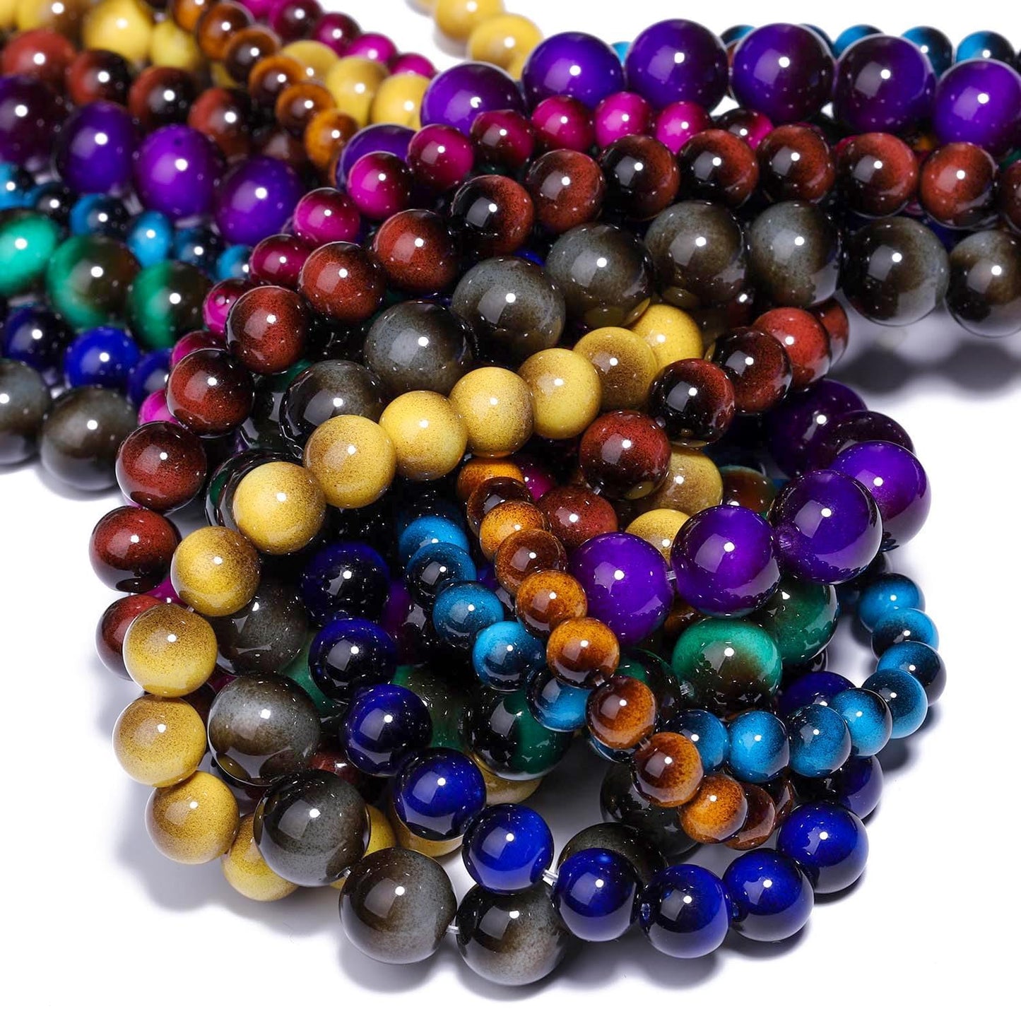 Song Xi 45PCS 8mm Brown Tiger Eye Gemstone Beads for Jewelry Making, Round Smooth Glass Beads for DIY Bracelet Necklace Earring Keychain, Arts and Crafts, for Christmas Wedding Birthday