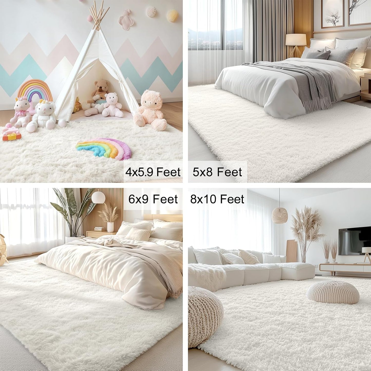 OLANLY Large Area Rug - Soft Fluffy Shaggy Indoor Carpet for Living Room & Bedroom | Ivory 7x11