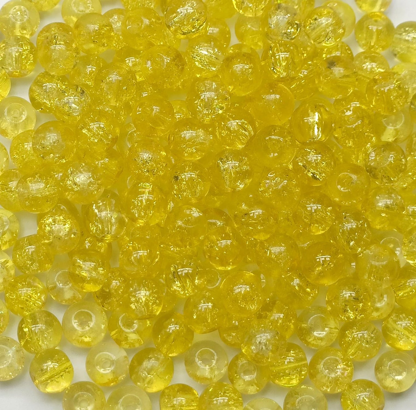 200PCS Glass Beads 8mm Glass Beads for Bracelets Necklaces Jewelry Making DIY Crafts (Yellow Crackle)