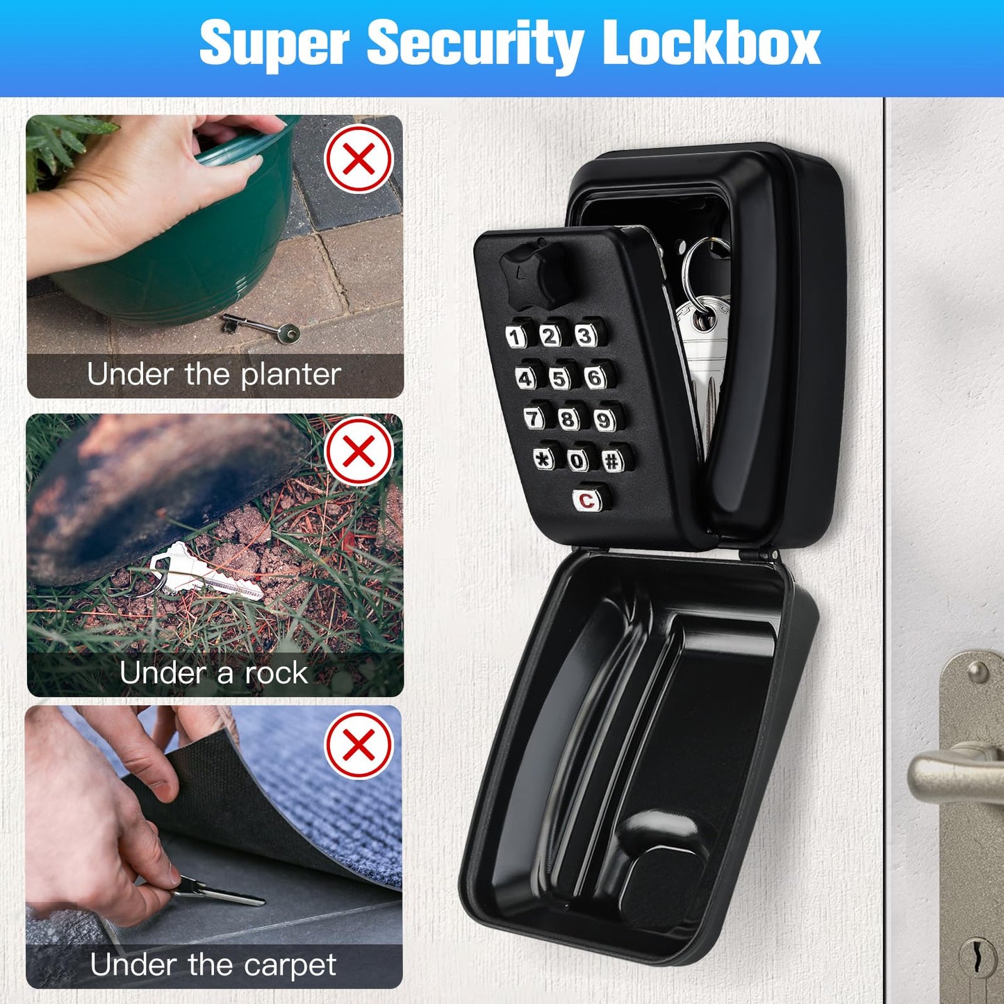 Thlevel Key Lock Box for Outside, Key Safe Wall Mounted Outdoor Waterproof Extra Large Key Box 12-Digit Combination Key Storage Box with Weatherproof Cover for Home Garage School Office, Black