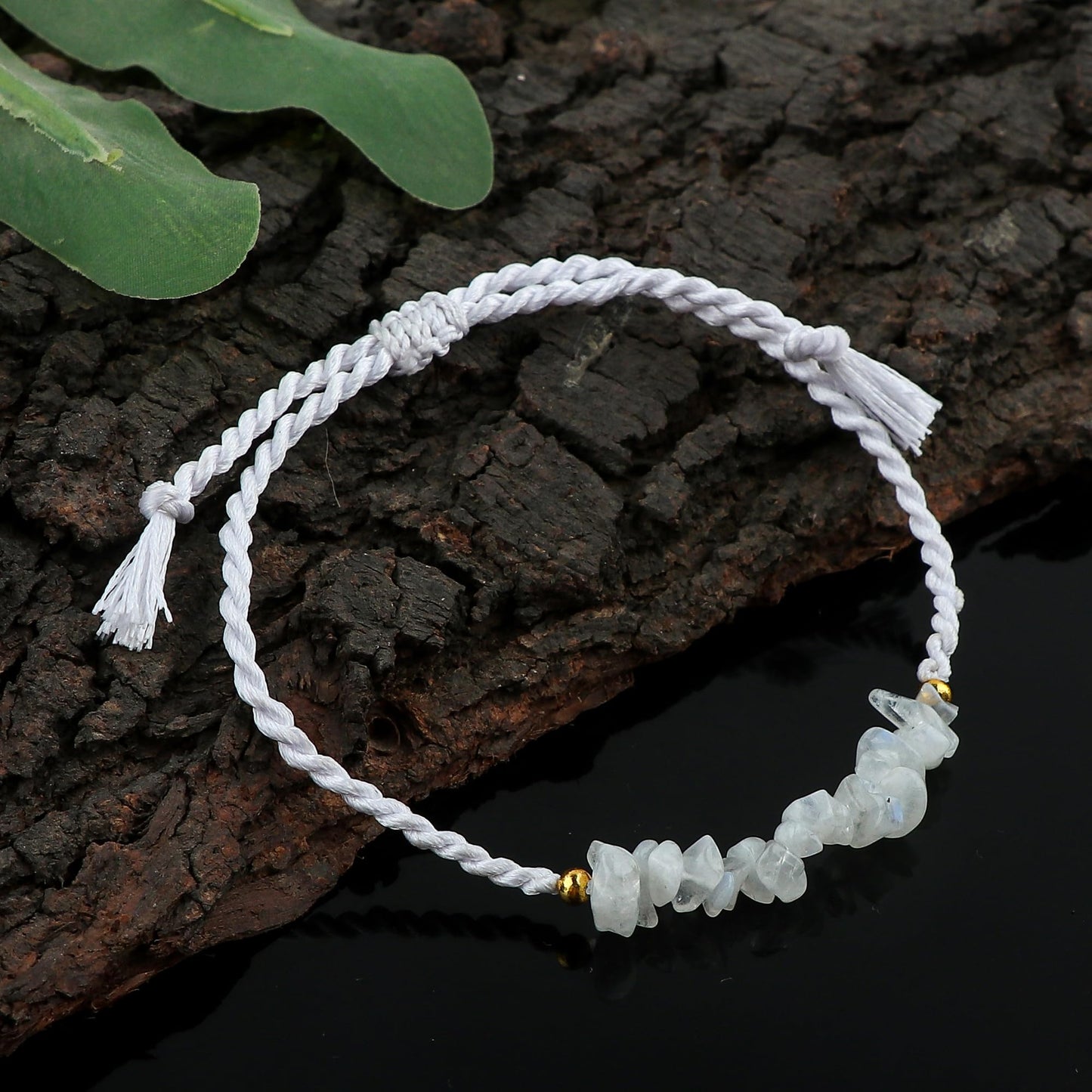 TGH Natural Moonstone Chips Braided Bracelet Resizable Hand Braid Rope Thread Protection Bracelet for Men Women Gemstone Jewelry 7 inch Gift for Her Christmas Gift (Moonstone)