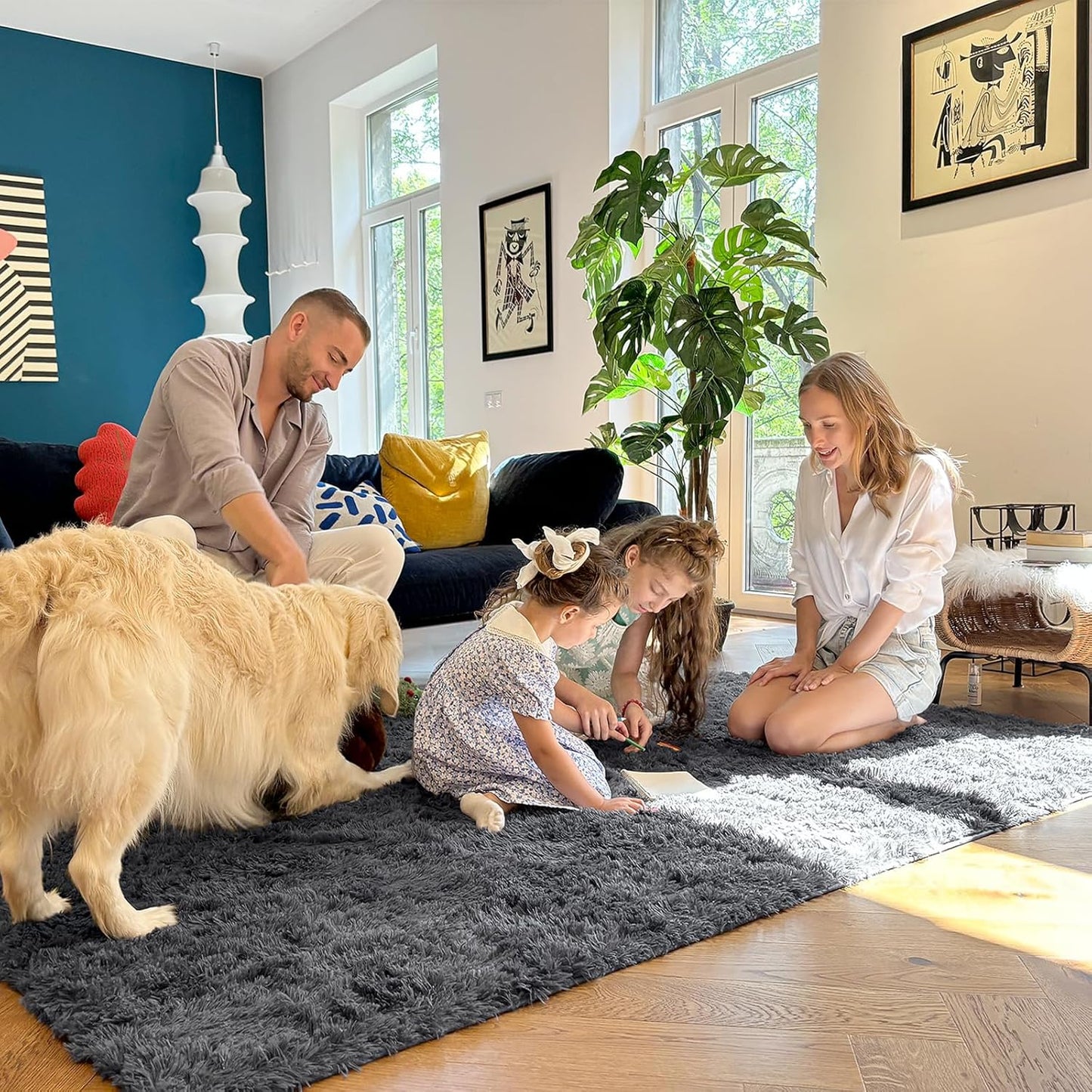 OLANLY Soft Fluffy Shaggy 3x5 Bedside Rug - Machine Washable Indoor Carpet for Kids & Nursery | Grey