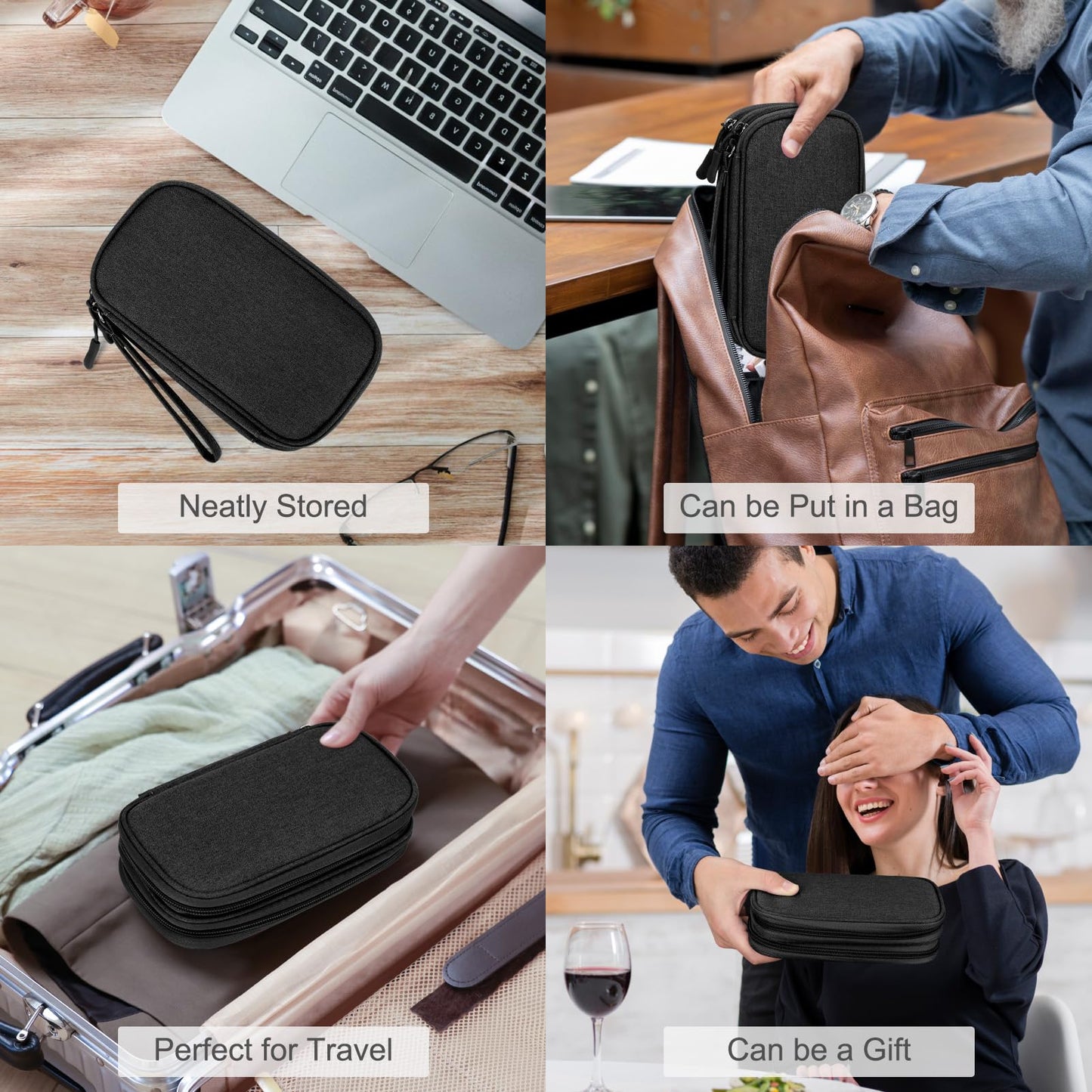 FYY Travel Cable Organizer Pouch Electronic Accessories Carry Case Portable Waterproof Double Layers All-in-One Storage Bag for Cord, Charger, Phone, Earphone Black