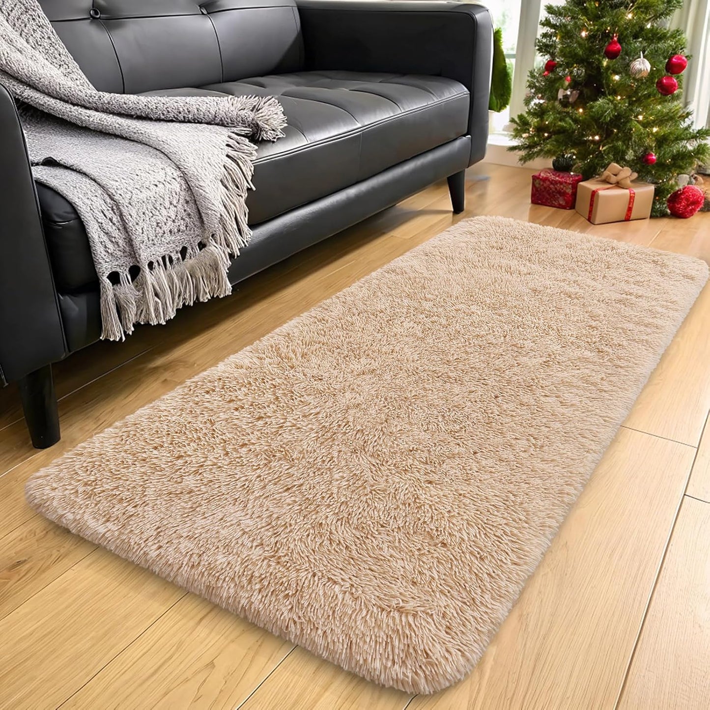 OLANLY Machine Washable 2x8 Runner Rug - Soft Fluffy Shaggy Design for Bedroom & Hallway | Beige Indoor Carpet