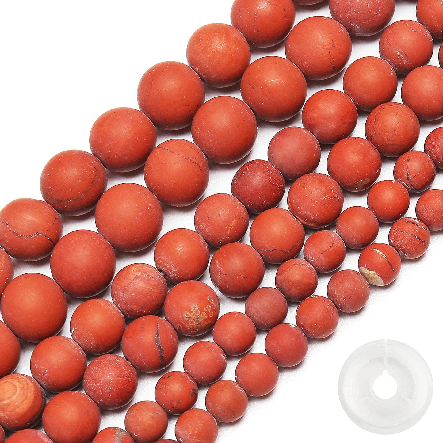 Natural Matte Red Jasper Beads, 6MM Round Frosted Unpolished Loose Gemstone Beads for Bracelet Necklace Jewelry Making, Energy Stone Healing Power with Stretch Beading Cord