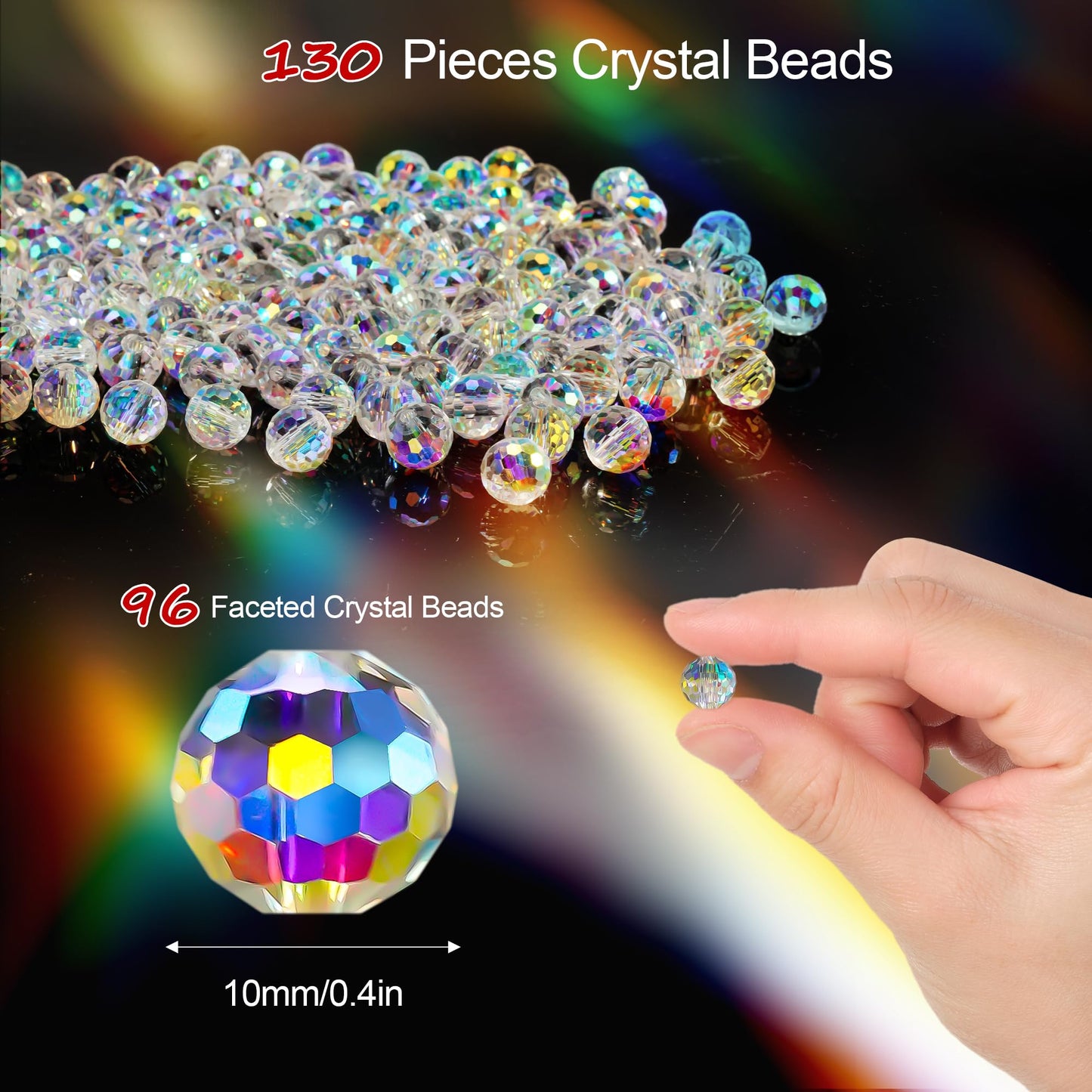 H&D HYALINE & DORA 130 Pcs Glass Beads for Jewelry Making, Crystal Beads Faceted Rondelle Briolette for DIY Crafts Necklace Wristband Earring Kit 10mm (AB Color)