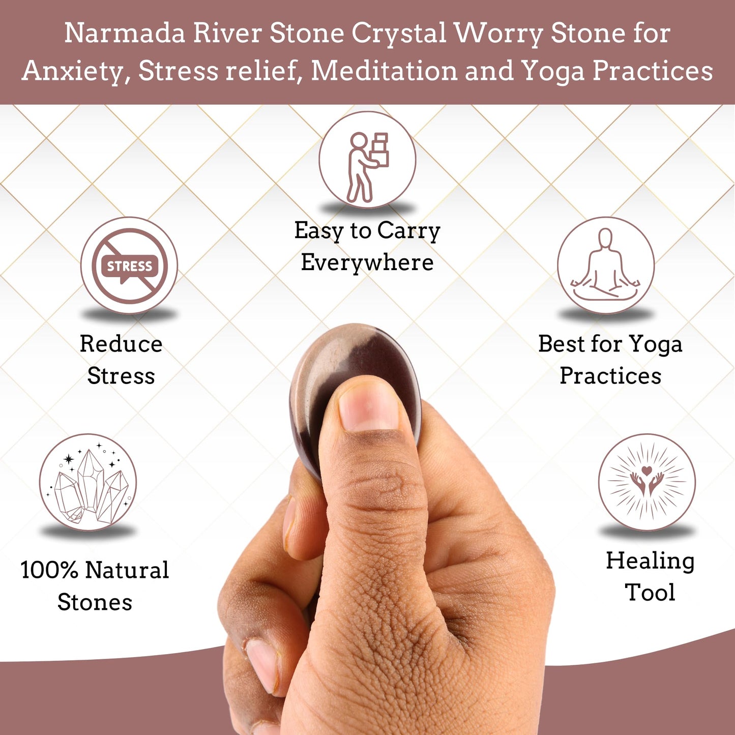 Anaya Agate Narmada Shiva Lingam Worry Stones Certified Crystal Thumb Worry Stone for Anguish Relaxing & Soothing Balance Stones for Meditation Stress Relief Crystals and Healing Stones for Men Women