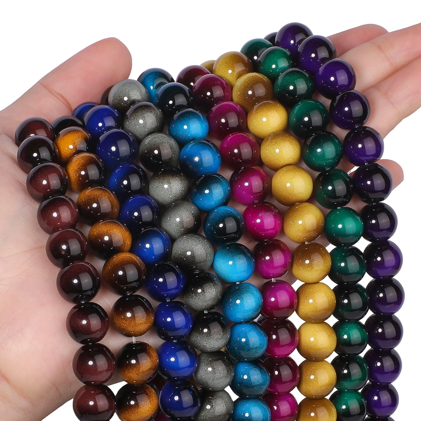 Song Xi 28PCS 12mm Blue Tiger Eye Gemstone Beads for Jewelry Making, Round Smooth Glass Beads for DIY Bracelet Necklace Earring Keychain, Arts and Crafts, for Christmas Wedding Birthday