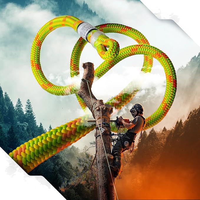 Pelican Rope Arborist Rope 11.8mm x 150Ft, USA Made High-Strength 24-Strands Static Climbing Rope - 5,400 lb Strength for Tree Climbing, Pulling, Outdoors & Swing - Yellow, Tight Spliced Eye