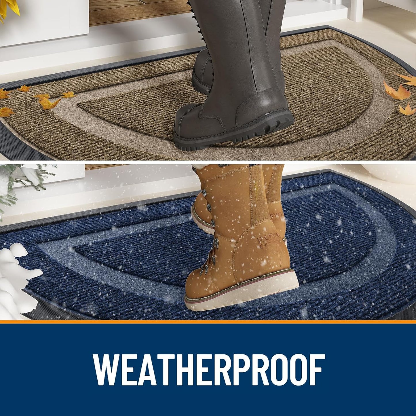 OLANLY Half Circle Door Mat - Waterproof All-Season Welcome Mat | Sturdy Natural Rubber, 29.5x17, Black