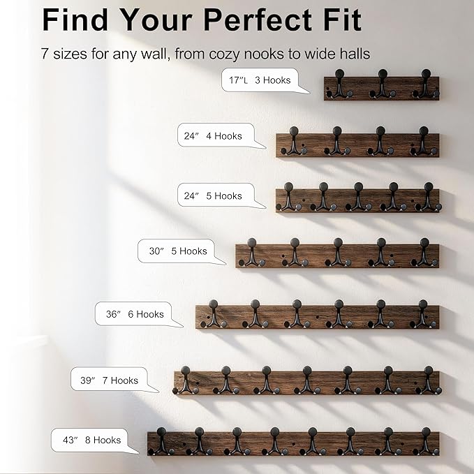 SKOLOO 17-Inch Walnut Wood Coat Rack Wall Mount with 3 Triple Hooks - Ideal for Family Entrances, Classrooms, and Pet Supplies Storage - Perfect Coat Hooks for Wall