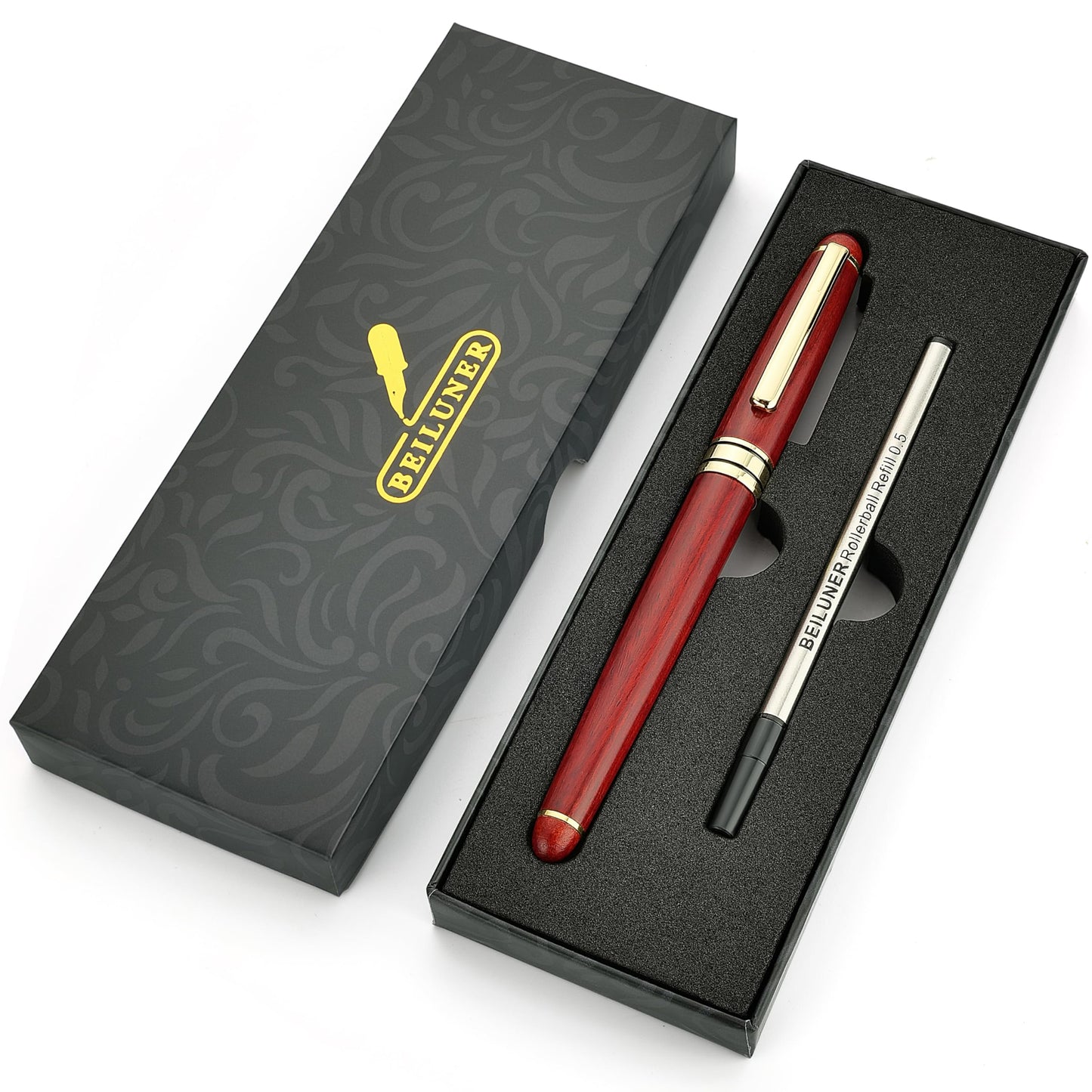 BEILUNER Luxury Wood Ballpoint Pen Writing Set,Rosewood-Elegant Fancy Nice Gift Pen Set for Signature Executive Business Office Fancy Nice Supplies - Christmas Gift Boxed with Extra Refills (Black)