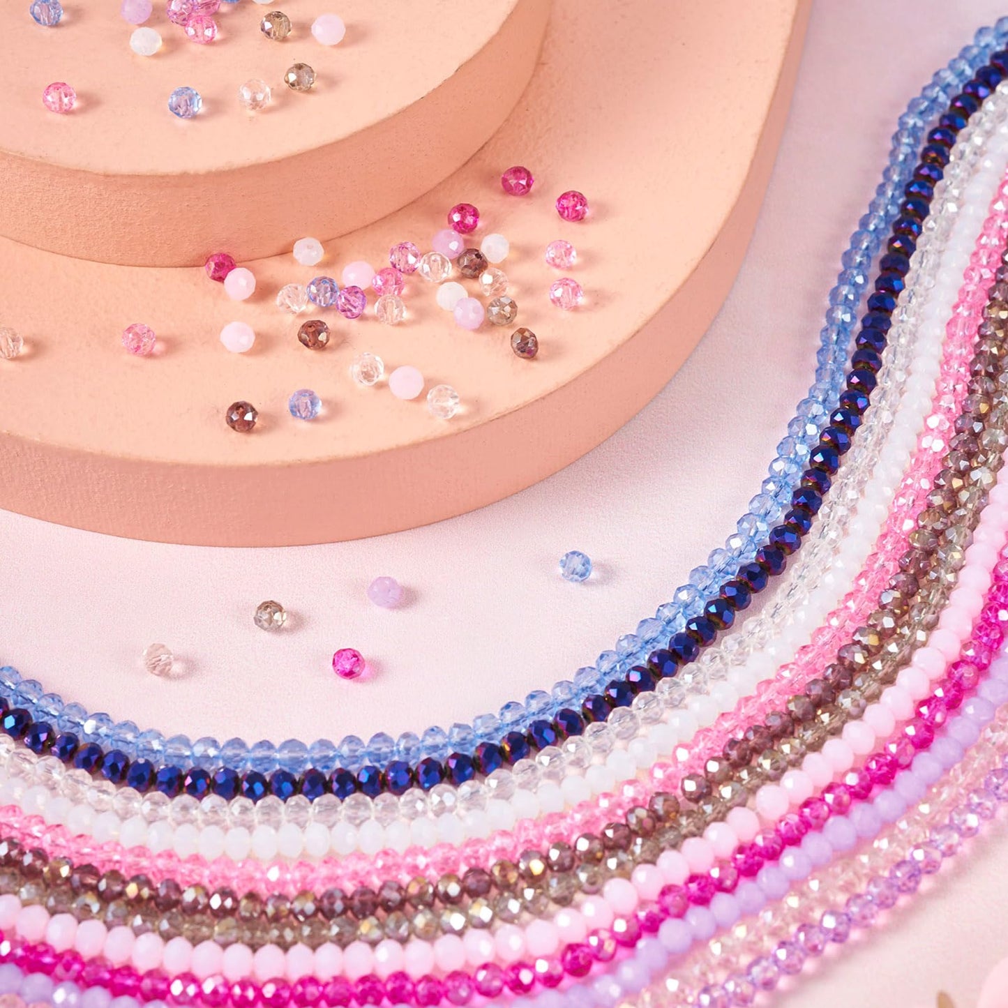 Elecrelive 1420pcs Faceted Glass Beads 4mm Briolette Rondelle Beads Crystal Loose Beads for DIY Beading Bracelet Necklace Jewelry Making