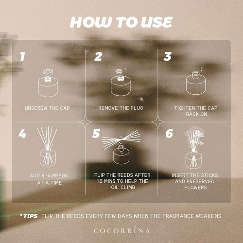 Cocorrína Reed Diffuser - Warm Vanilla Scented Home Fragrance | 8 Sticks for Elegant Bathroom Decor