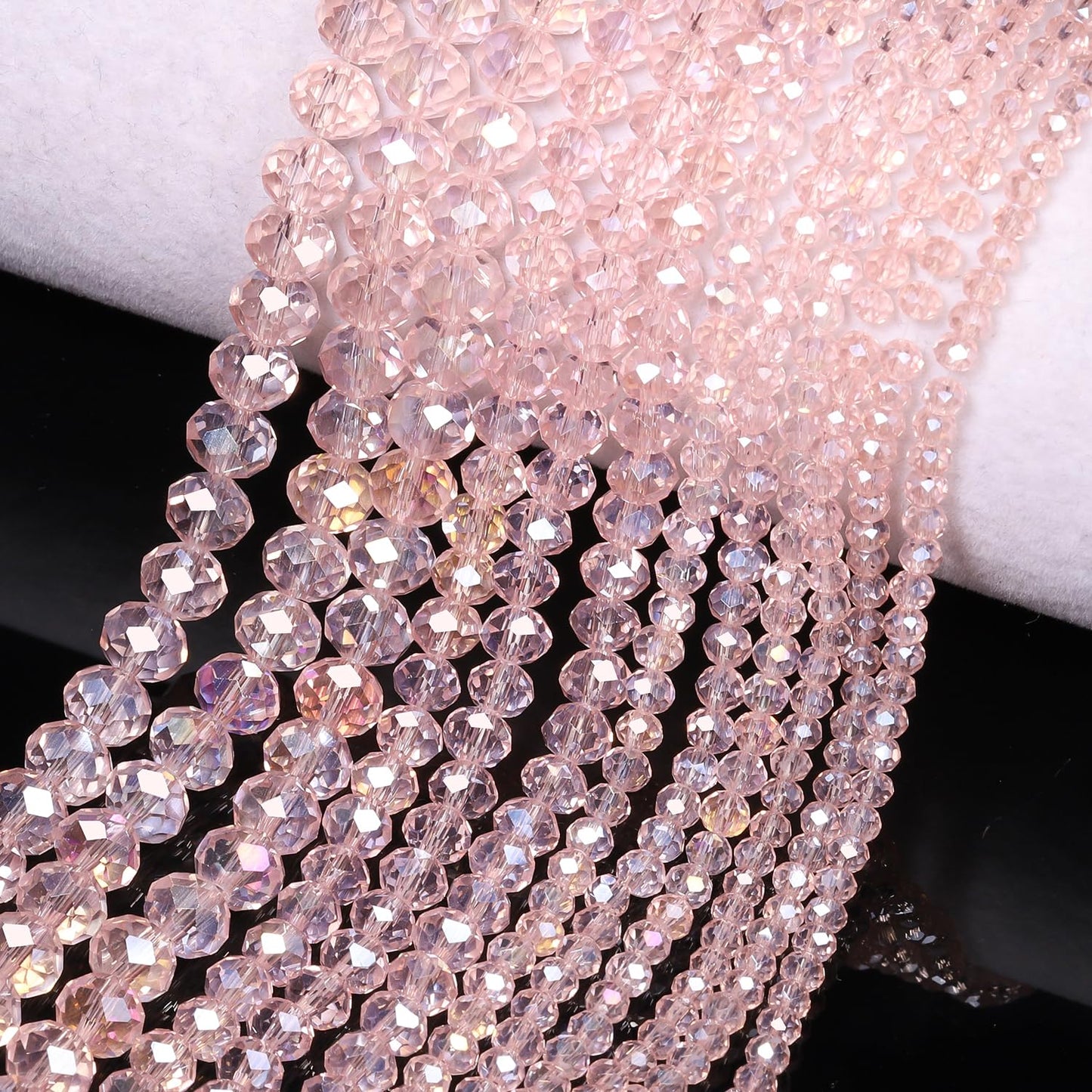 NITOPUPU 1000pcs 4mm Crystal Glass Beads for Jewelry Making Faceted Rondelle Flat Beads for Bracelets Necklace Earrings DIY Crafts (Pink Crystal AB Bead)