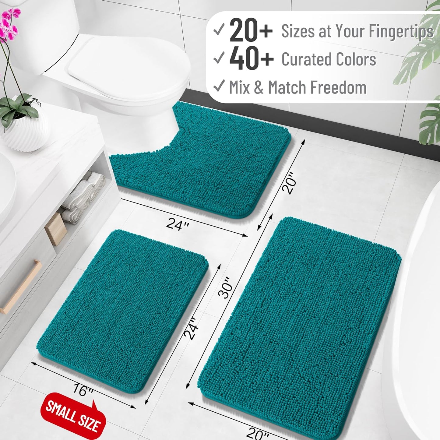 OLANLY Large Bath Rugs - Extra Soft Chenille with Rubber Backing | Quick Dry & Machine Washable, Deep Lake 47x32