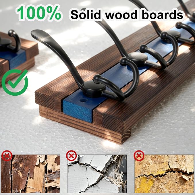 SKOLOO Rustic Wall Mounted Coat Rack - 38-1/8" Long Coat Hooks for Wall with 10 Triple Hooks for Hanging Coats, Hats or Tools, Western National Parks Collection, Wood Brown & Blue