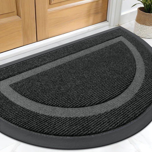 OLANLY Half Circle Door Mat - Waterproof All-Season Indoor/Outdoor Doormat, Easy Clean, 29.5x17, Black
