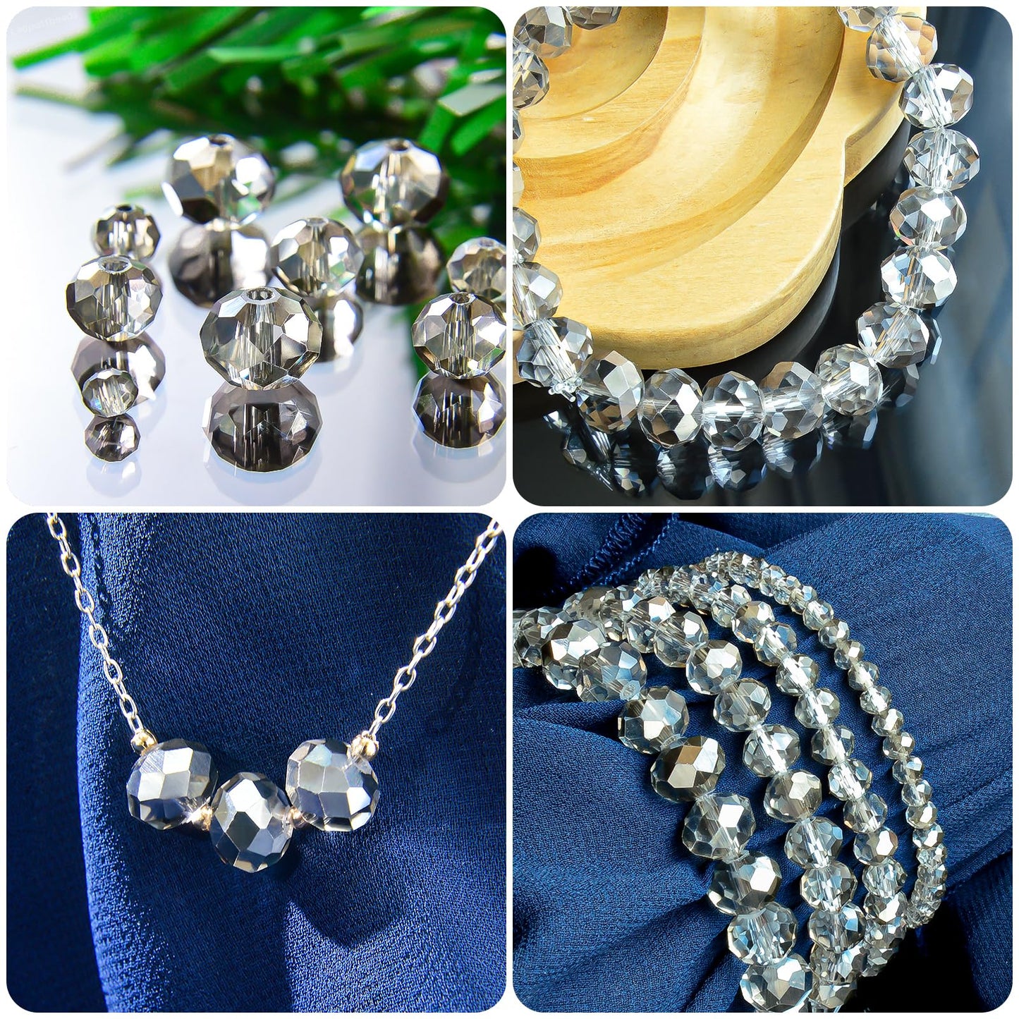 Laopottbeads 800Pcs 4/6/8/10mm Crystal Glass Beads for Jewelry Making Beads for Bracelets Necklace Pendants Making Supplies(Gray)