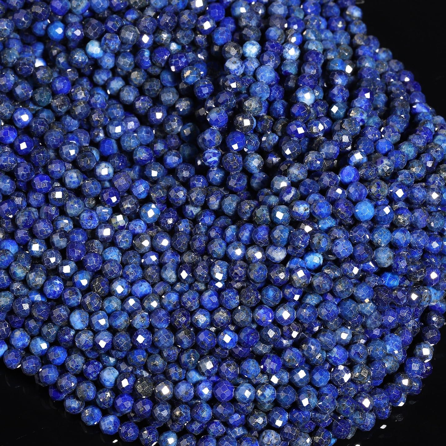 Song Xi 90pcs 4mm Natural Dark Lapis Lazuli Gemstone Beads Faceted Round Loose Stone Beads for Jewelry Making (1 Strand)
