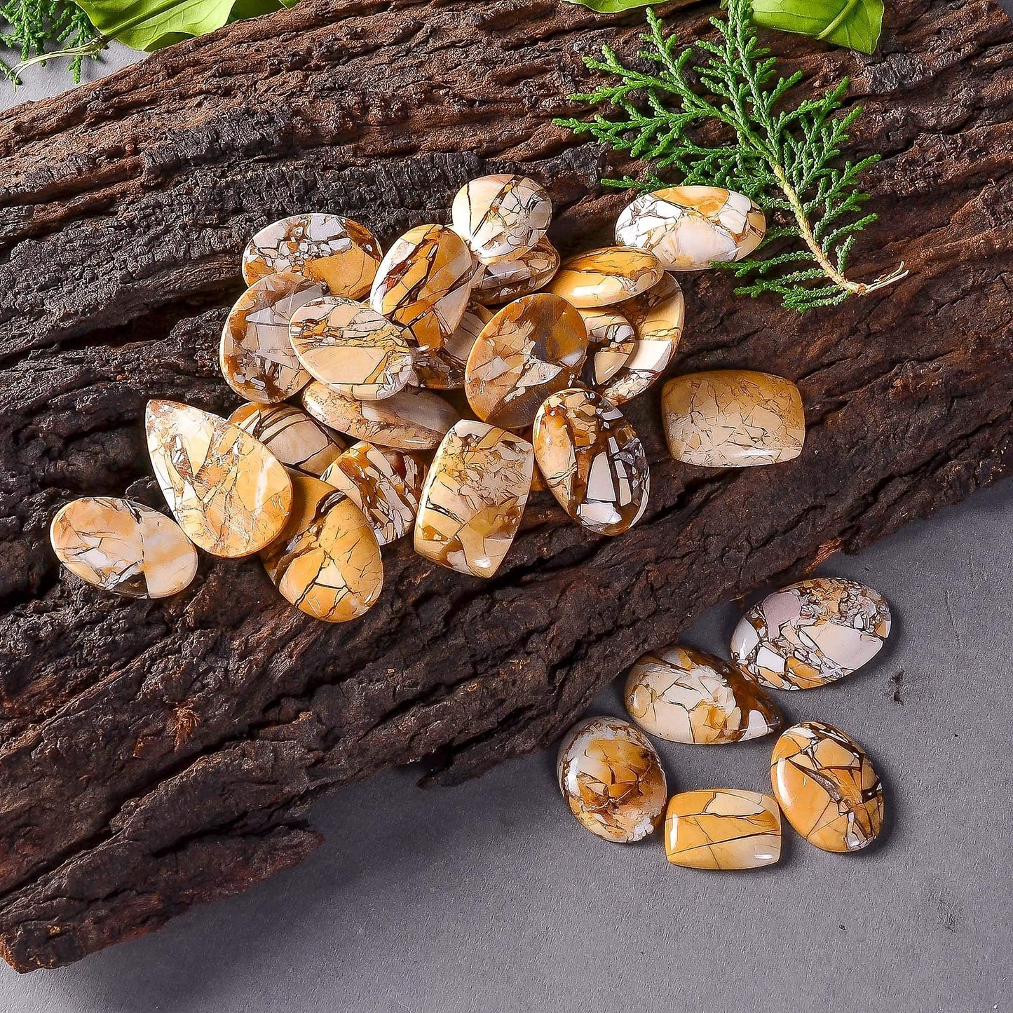 GEMKORA 4pcs Natural Brecciated Mookaite Jasper Gemstone Wholesale Cabochons Lot, Jewelry Making Loose Gemstone, Polished Home Decor, DIY, Wire Wrapping, Reiki, Healing Crystals, Bulk Gemstone Deal