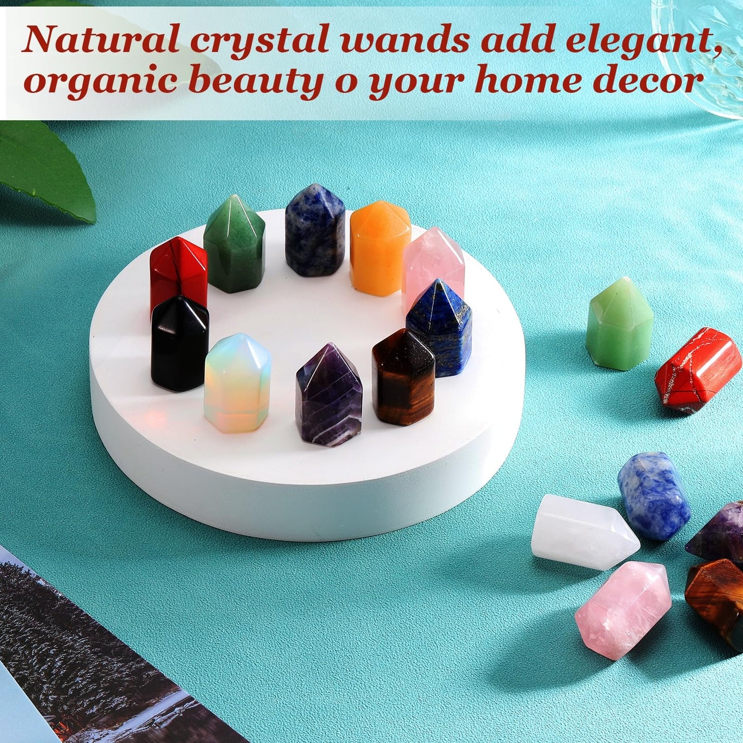 MECCANIXITY Crystals Wands Moonstone Hexagonal Faceted Single Points Towers Pocket Polished Stone Bulk for Energy Chakra Meditation Crystal Healing, 15 x 25mm (Milk White),5Pcs
