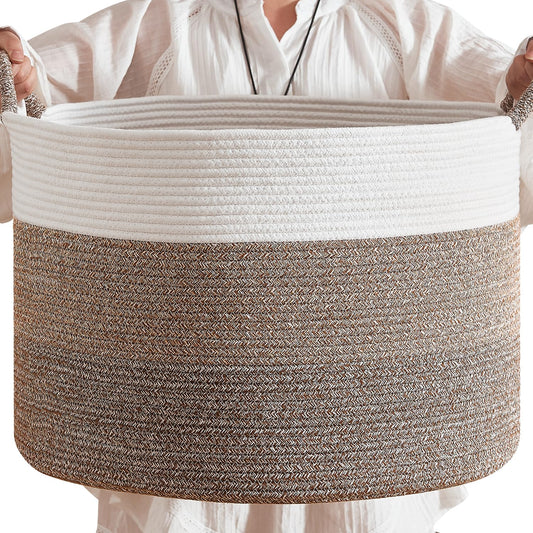 CLHMILY&Z Round Cotton Rope Storage Basket - 22x14.2 Inches - Stylish Nursery Storage Bin, Baby Toy Organizer, Soft Cotton Basket for Home Decor, Multi-Purpose Storage Solution