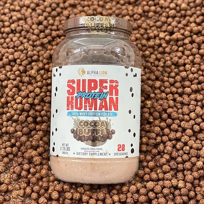 ALPHA LION Superhuman Whey Protein Powder, Great Tasting Pure Whey Protein Isolate, Low Carb, Low Sugar, No Bloat Post Workout, Muscle Recovery & Growth (28 Servings, Cocoa Buffs)