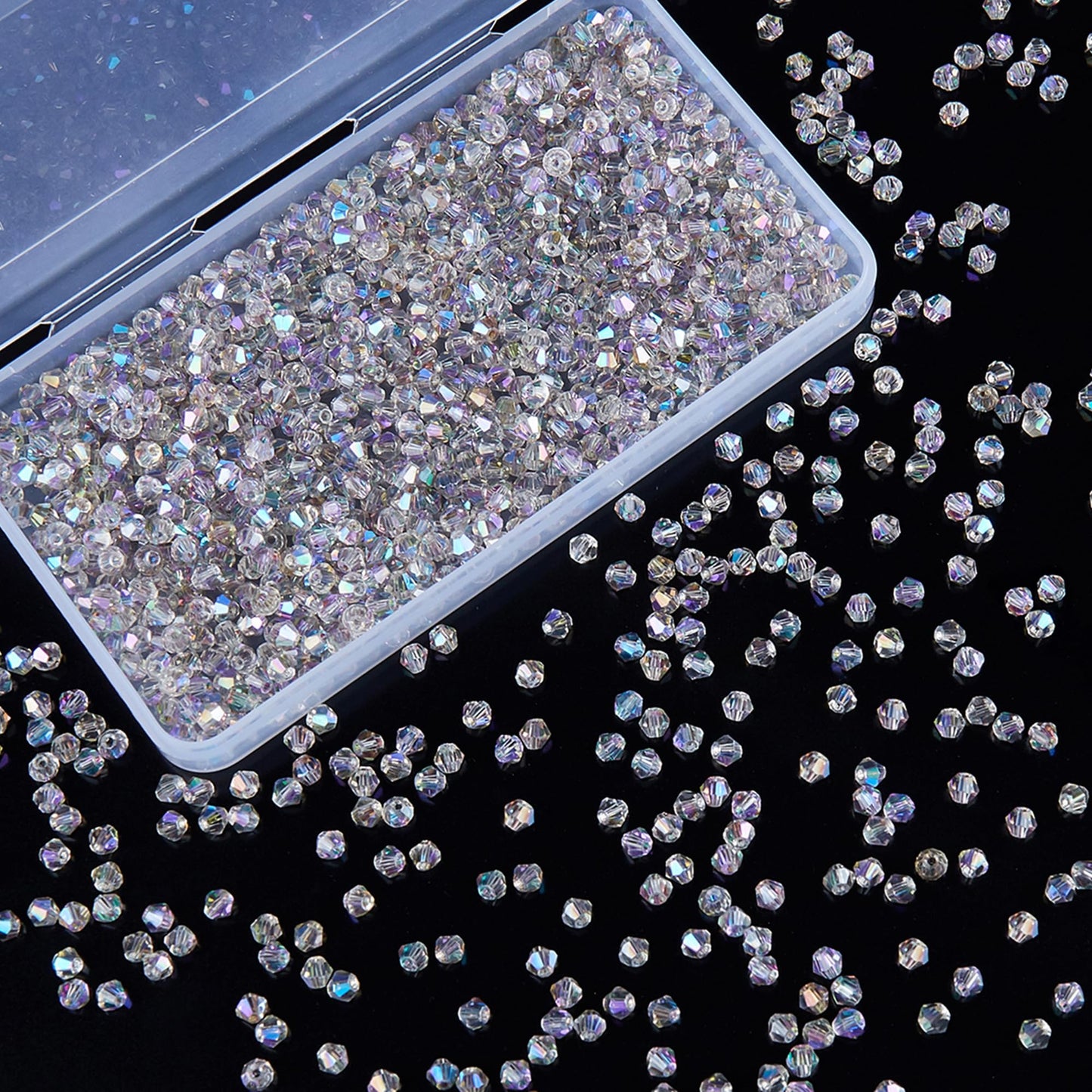Laopottbeads 1100PCS 4mm Bicone Crystal Glass Beads for Jewelry Making, Sparkling Mini Beads for Suncatchers, DIY Bracelets & Craft Projects (AB Phantom Purple)