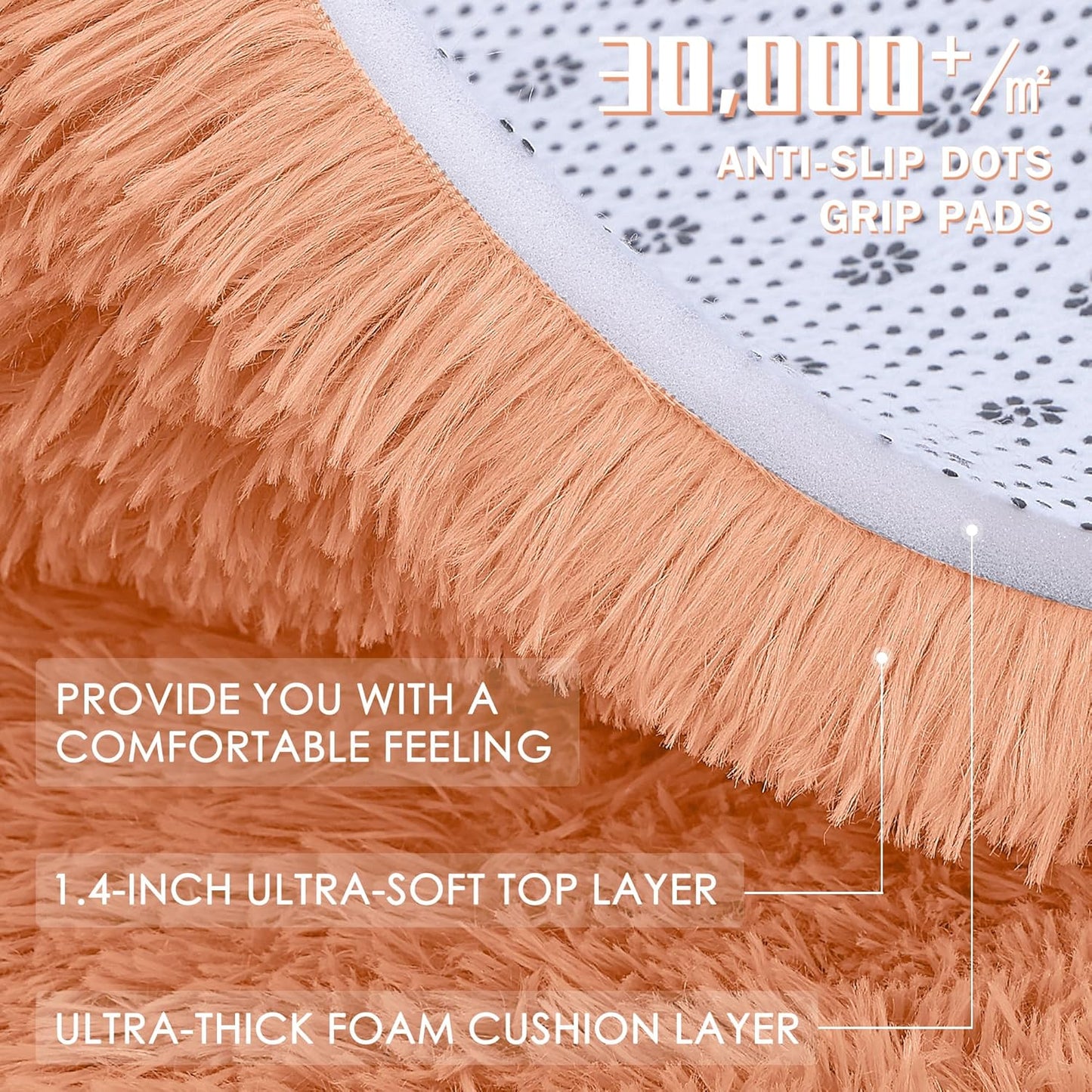 OLANLY Round Area Rug - Soft Muted Orange Shaggy Carpet, 5 ft Circle for Bedroom & Living Room Decor