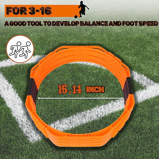 Hikeen Octagonal Agility Rings, Speed Rings, Youth Agility Footwork Training and Speed Hurdles Ladder, Fitness Equipment Sport Workout for Soccer, Home Gym, 6 Firm Rings Set