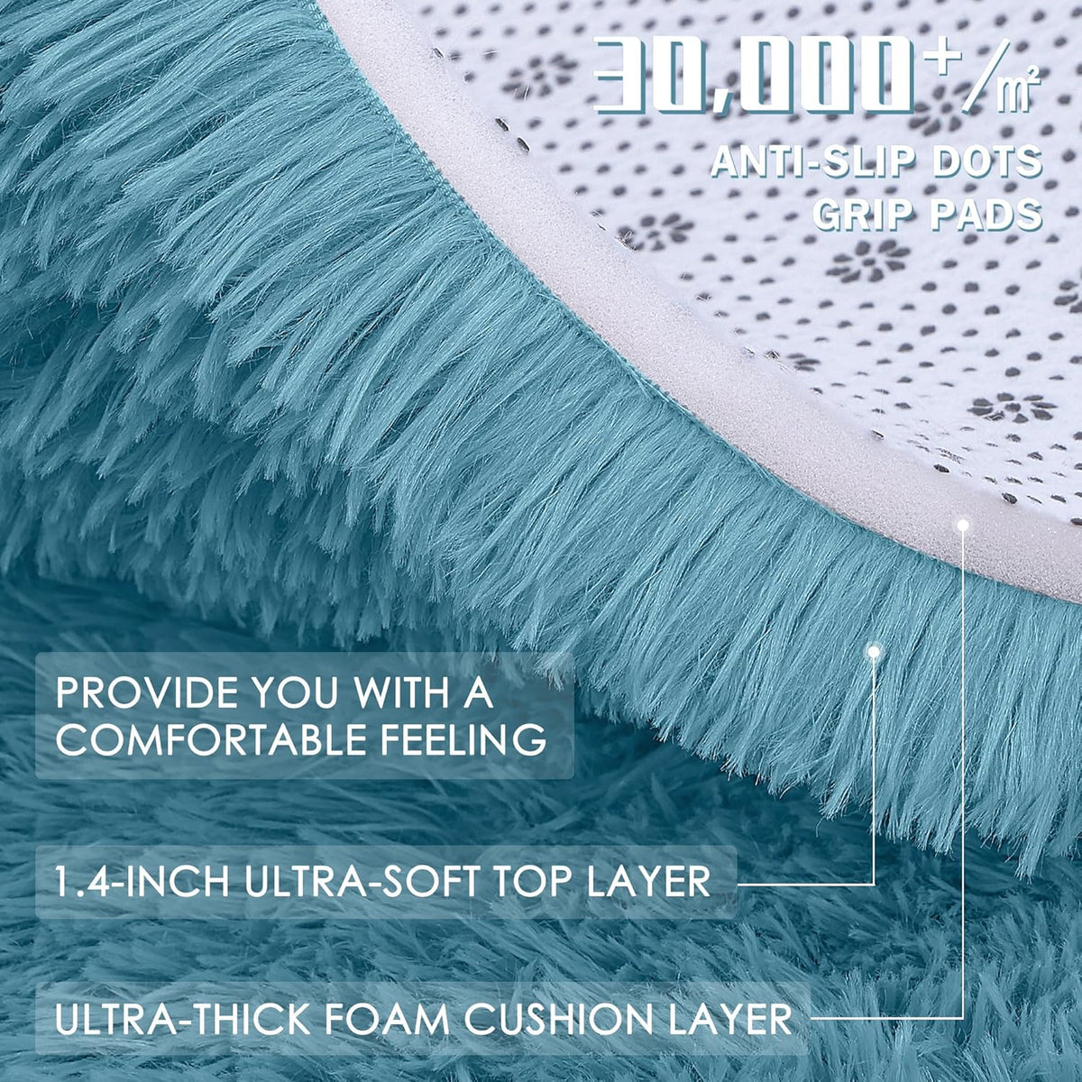 OLANLY Round Slate Blue Area Rug - Soft, Fluffy, Machine Washable 3 ft Circle Carpet for Bedroom & Living Room