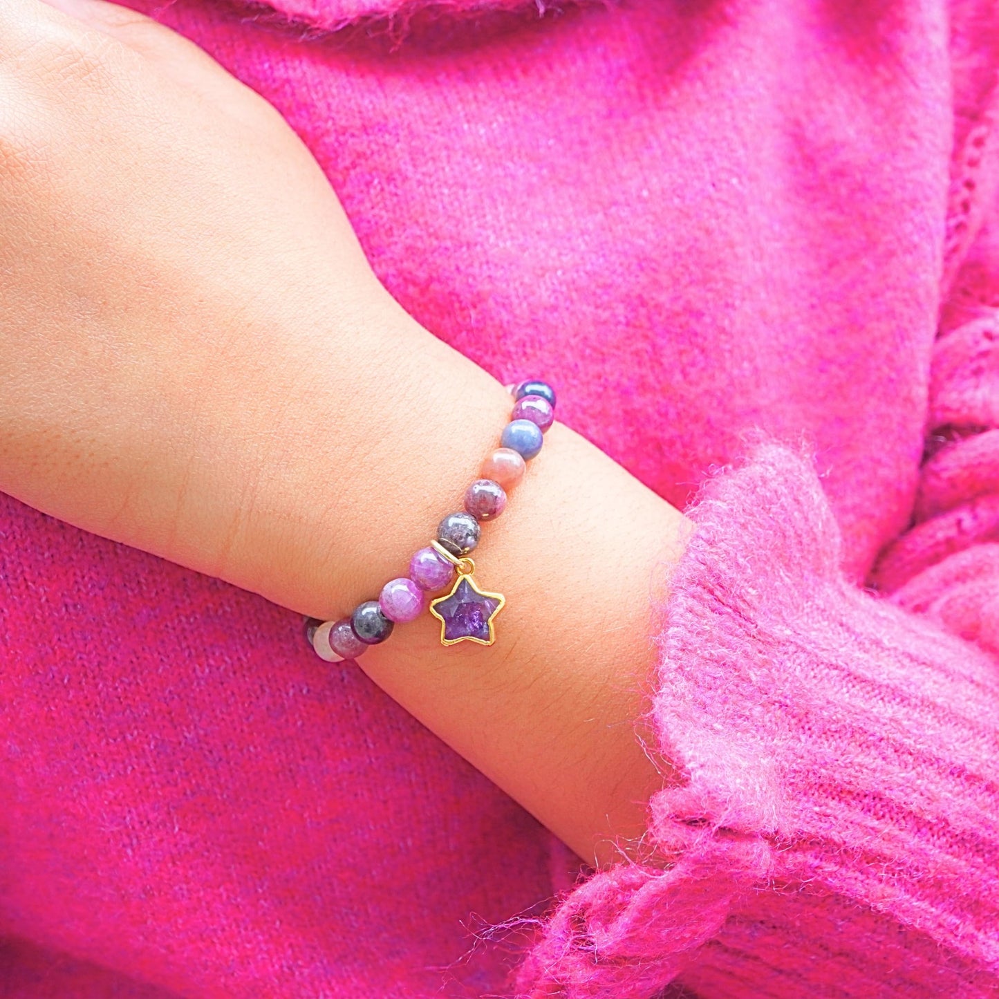 Multi Sapphire Bracelet Birthday Favors for Kids, Toddler Bracelet with Certified 925 Sterling Silver 18K Gold Vermeil Amethyst Crystal Star Charm