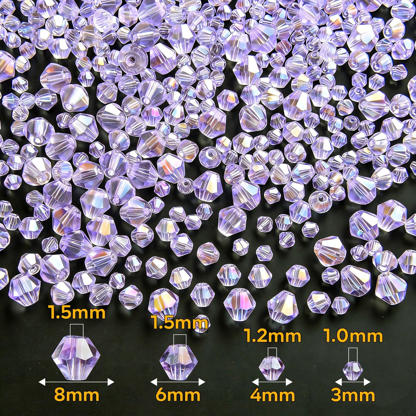 1550PCS Bicone Crystal Glass Beads Set for Jewelry Making, 3mm 4mm 6mm 8mm Sparkling Faceted Beads Sorted by Size for Bracelets, Necklaces, Suncatchers & DIY Crafts(Light Purple)