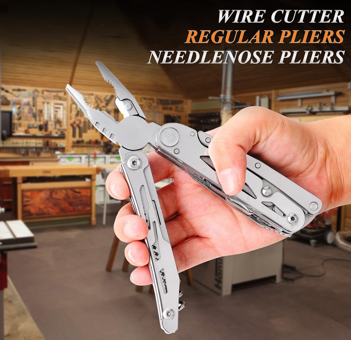 RoverTac Multi Tool Pocket Knife Tactical Camping Survival Knife Gifts for Men Dad Husband 18 in 1 Multitool Pliers Scissors Saw Corkscrew Bottle Opener 9-pack Screwdrivers Safety Lock Nylon Sheath