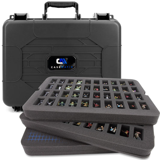 CASEMATIX Hard Shell Miniature Carrying Case - 80 Slot Figurine Miniature Storage Case with Customizable Foam Layer for Large Miniatures Compatible with Warhammer 40k, DnD & More!