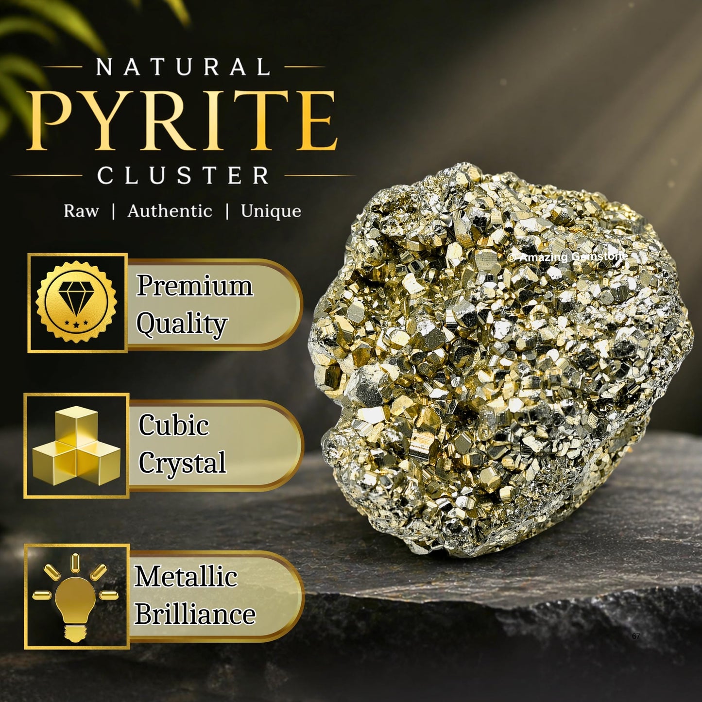 Amazing Gemstone Small Pyrite Crystal Stone Cluster Samples - Extra Large High Energy Natural Iron Pyrite Stone Pirita Piedra Original with Healing Properties (Upto 40 Gram)