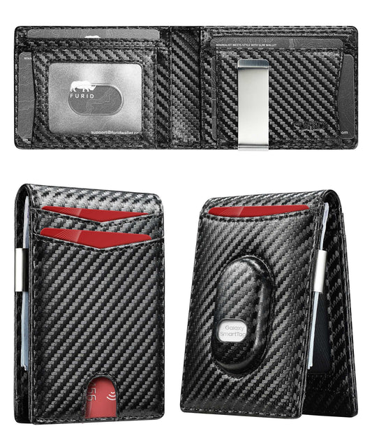 furid Mens Wallet for Samsung Galaxy SmartTag2: Slim Minimalist Wallet Compatible with Samsung Tracker Tag - RFID Blocking Bifold Leather Wallet with Money Clip