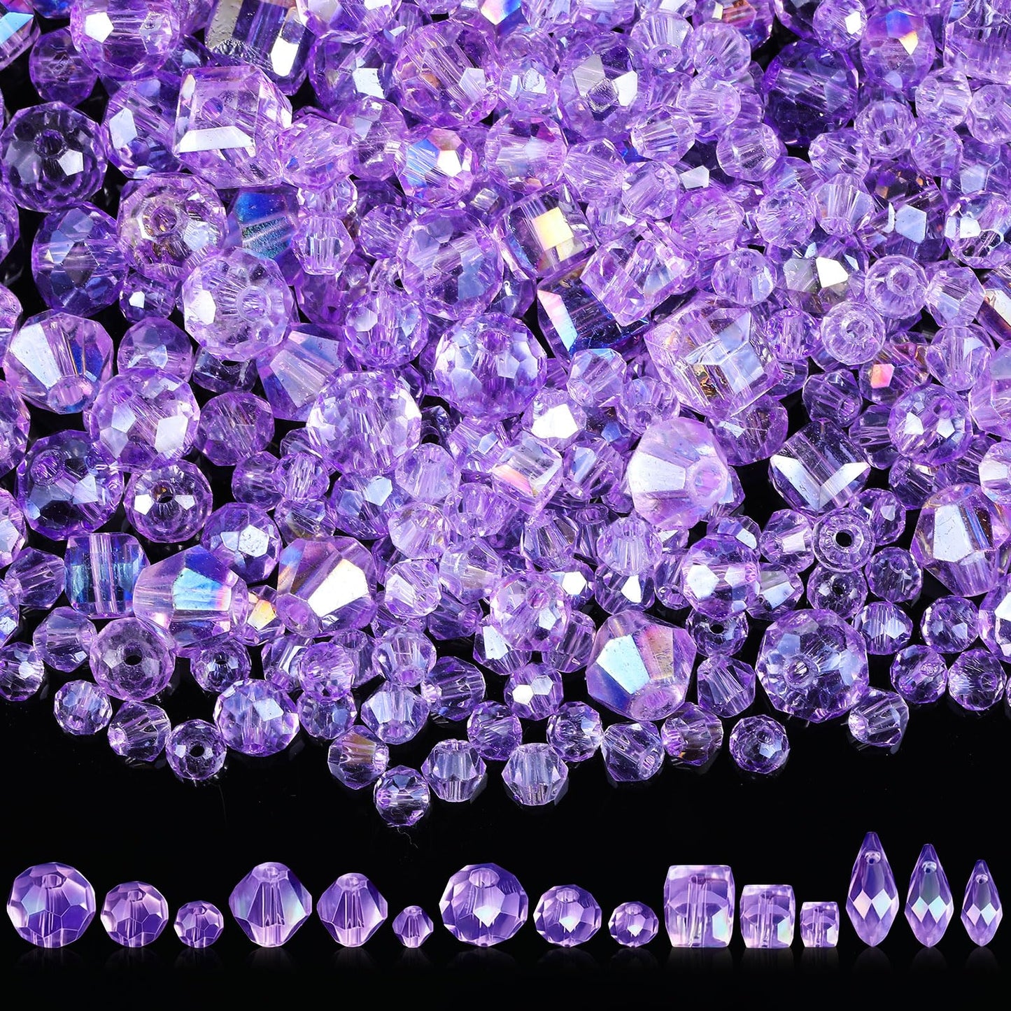 Kigeli 1280 Pcs Glass Beads Bulk Assorted Crystal Beads for Jewelry Making Faceted Teardrop Rondelle Briolette for DIY Crafts Necklace Wristband Earring Kit(Classic,Purple)