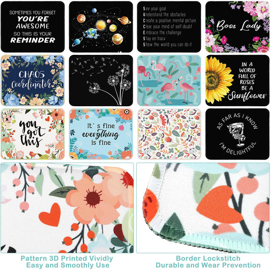Kanayu 12 Pcs Inspirational Mouse Pad Bulk Fun Floral Mouse Pad with Motivational Quotes Square Non Slip Rubber Mousepad for Desk Office Home Laptop Computer