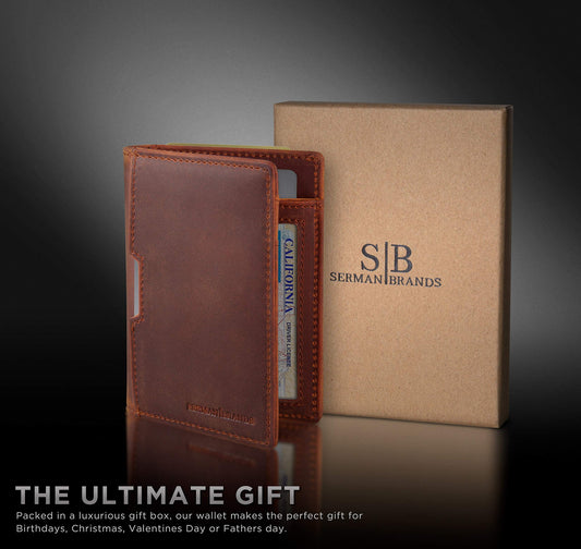 SERMAN BRANDS - Wallets for Men Slim Mens leather RFID Blocking Minimalist Card Front Pocket Bifold Travel Thin (Canyon Red 5.0)