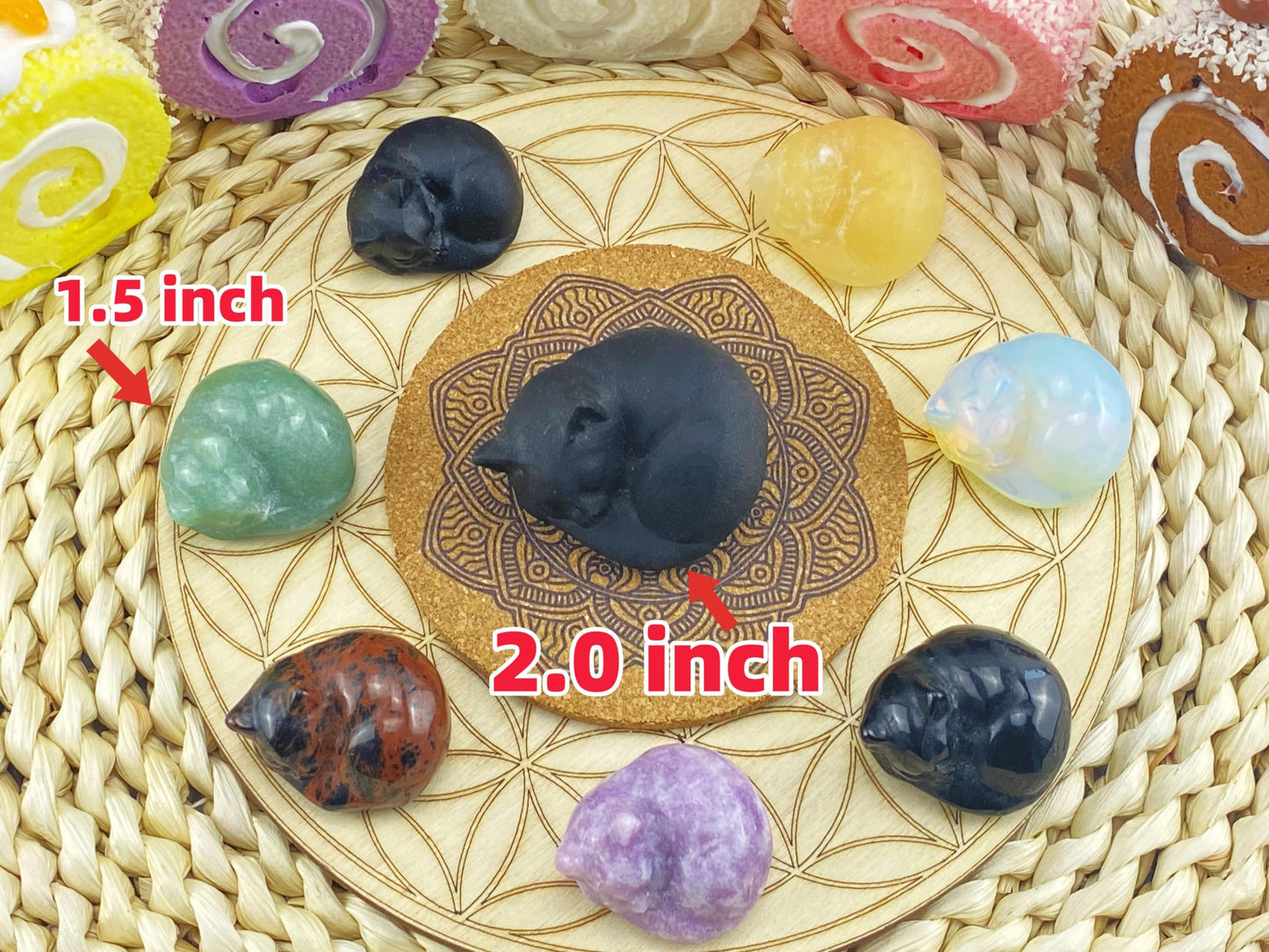 YATOJUZI 2" Black Cat Ornament Decor Obsidian Sleeping Cats Accessories Polished Gemstones Hand-Carved Cute Animal Statues Figurine Home Office Desk Decor Lucky Reiki Black Cat Gifts for Women