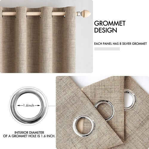 MIULEE 100% Blackout Linen Textured Curtains - Thermal Insulated Copper Brown Grommet Drapes | 42 x 84 Inch (2 Panels)