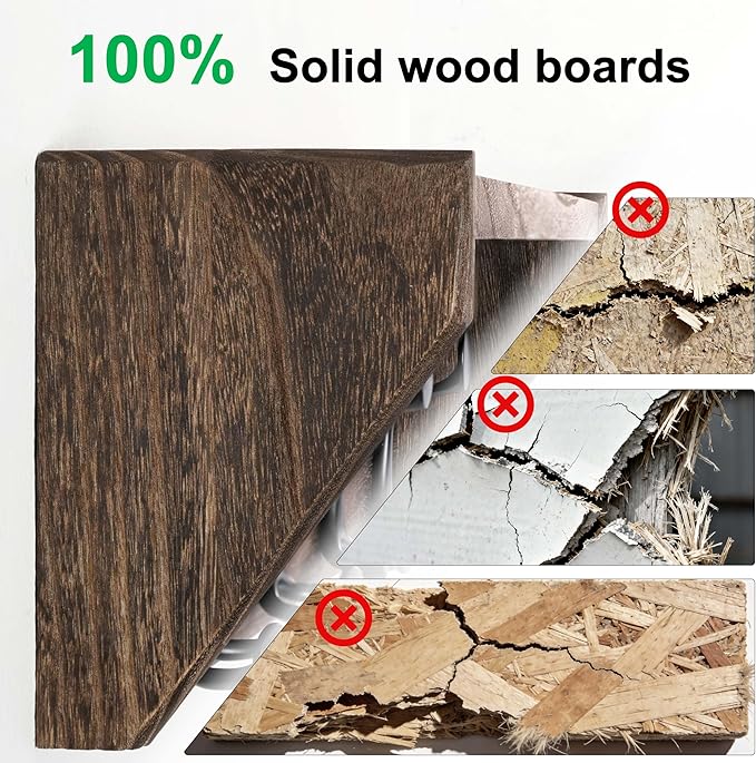 SKOLOO Wall Shelf with Hooks, 35-Inch Weathered Brown Wall Mounted Coat Rack with Shelf Organizer - Lightweight & Sturdy, 5 Tri Hooks - Perfect for Entryway, Hallway, Living Room, Bedroom, Mudroom