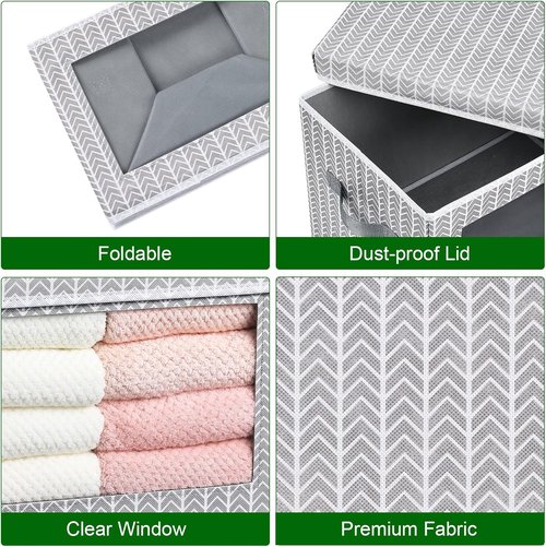 Homsorout Storage Cubes - 3-Pack Fabric Bins with Lids & Windows | Decorative Grey & White Storage Solutions