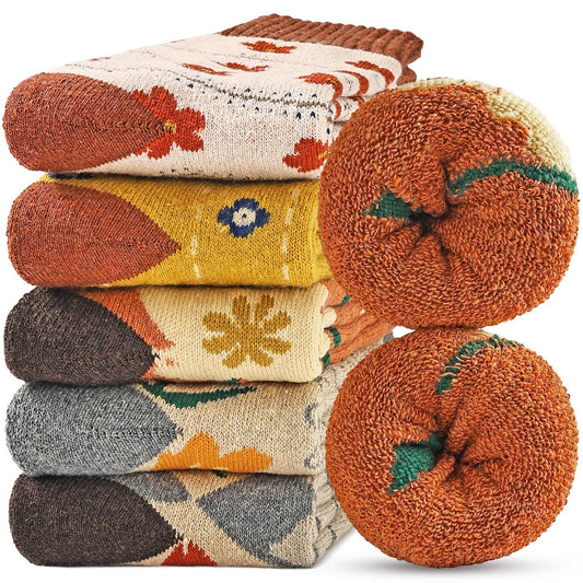 Jeasona Wool Hiking Socks for Women Warm Winter Thermal Thick Socks for Cold Weather Cozy Gifts for Women Mom 5 Pairs (Multicolored Vintage Floral)