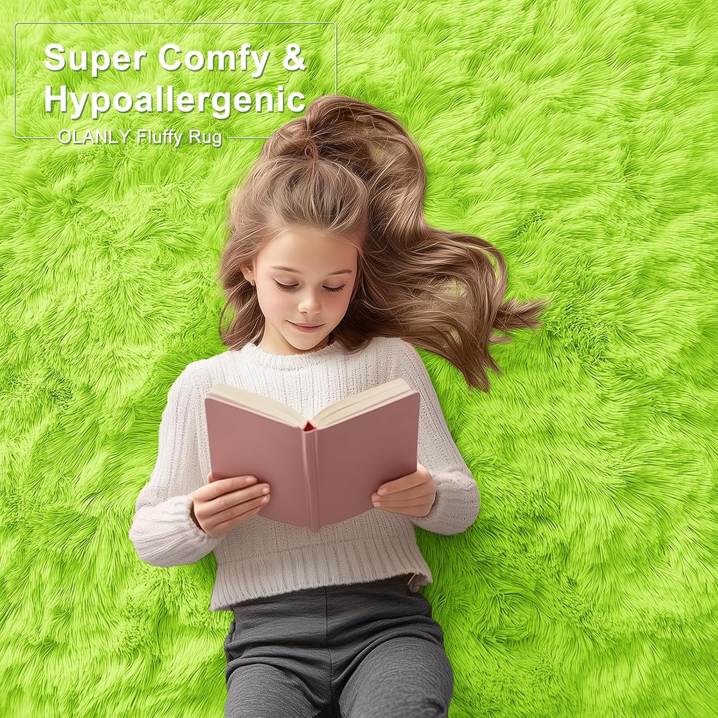 OLANLY 2x5 Machine Washable Runner Rug - Soft Fluffy Shaggy Design for Bedroom & Hallway | Lime Green Home Decor