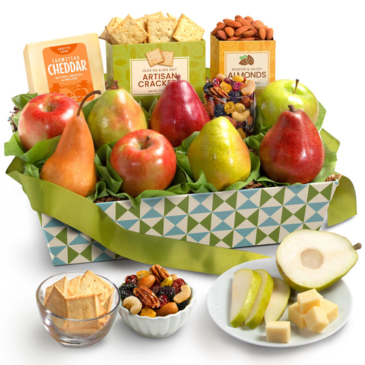 A Gift Inside Classic Fresh Fruit Basket Gift with Crackers, Cheese and Nuts for Holiday, Thank You, Birthday, Get Well, Anniversary, Corporate