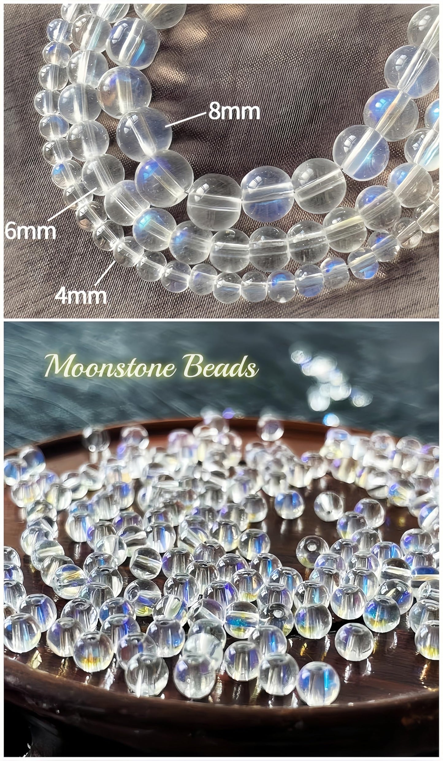 CINSKYING 3Pcs Healing Crystal Moonstone Bracelets for Women Men 8mm 6mm 4mm Natural Stone Beaded Stretch Bracelet Jewelry Gifts for Women Girl (T3-Moonstone)